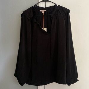 NWT Knox Rose Black Silky tie front Blouse women’s large